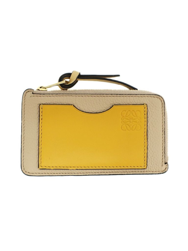 Loewe Ten Card Holder Coin Case Yellow Leather Anagram Logo